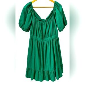 Hesperus kelly grn 100% cottn open bk puff slv ruffle bottom lined drss SZ 2X